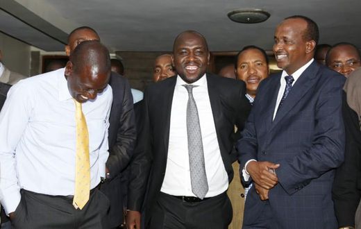 File image of DP Ruto with Kipchumba Murkomen and Aden Duale. DP Ruto met a section of Jubilee party MPs at his Karen home on Thursday