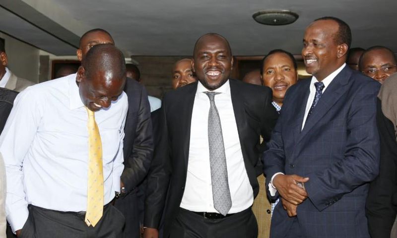 File image of DP Ruto with Kipchumba Murkomen and Aden Duale. DP Ruto met a section of Jubilee party MPs at his Karen home on Thursday