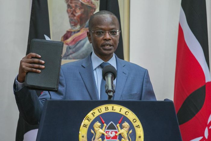 New Tourism CAS Joseph Boinnet takes the oath of office at State House Nairobi (PSCU)
