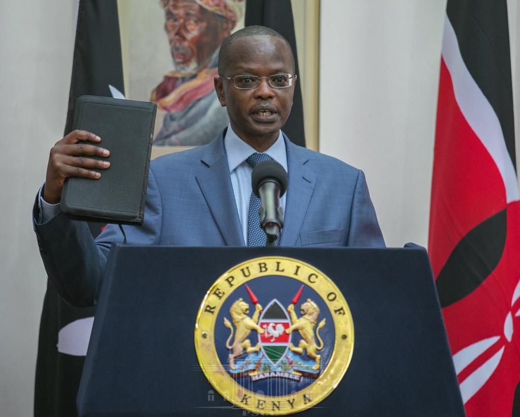 New Tourism CAS Joseph Boinnet takes the oath of office at State House Nairobi (PSCU)
