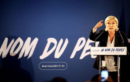 French presidential election candidate for the far-right Front National (FN) party Marine Le Pen delivers a speech during a campaign meeting in Arcis-sur-Aube, eastern France, on April 11, 2017