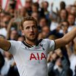 Tottenham Hotspur's striker Harry Kane celebrates scoring against and Manchester United at White Hart Lane in London, on May 14, 2017