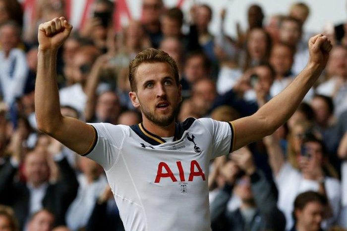 Tottenham Hotspur's striker Harry Kane celebrates scoring against and Manchester United at White Hart Lane in London, on May 14, 2017