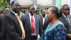 ODM leader Raila Odinga and former devolution CS Ann Waiguru