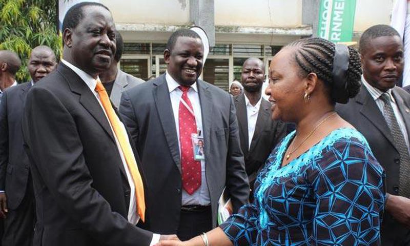 ODM leader Raila Odinga and former devolution CS Ann Waiguru