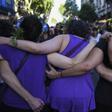 Activists march during the commemoration of the International Day for the Elimination of Violence Against Women in Buenos Aires on November 25, 2016, with other marches planned in Chile, Uruguay, Colombia, Venezuela, Guatemala and Peru
