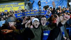 Up for the Cup: AFC Wimbledon fans celebrate their 4-2 victory over West Ham in the fourth round of the FA Cup