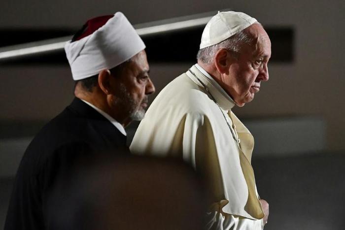 Al-Azhar's Grand Imam Sheikh Ahmed al-Tayeb (L) joined Pope Francis on his visit to the Emirates last month to call for peace between religions