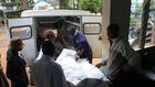 An accident victim, is carried into an ambulance at Karatina sub county hospital after hours of waiting without assistance on December 5, 2016 as doctors went on strike.