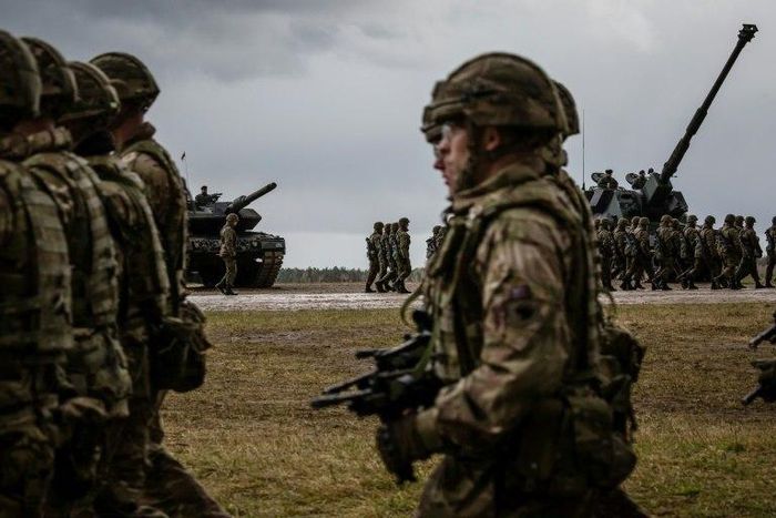 US and Polish troops take part in the official welcoming ceremony for NATO troops - part of The Enhanced Forward Presence, in Orzysz, Poland April 13, 2017