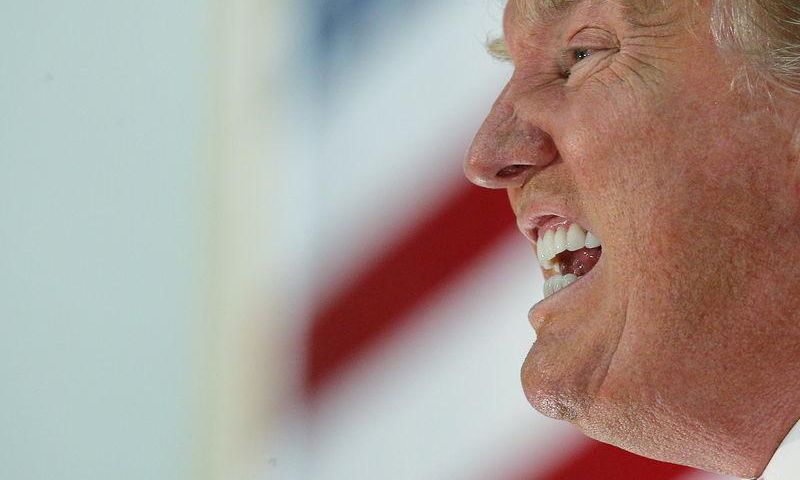 U.S. Republican presidential candidate Trump speaks at a campaign rally in Nashua