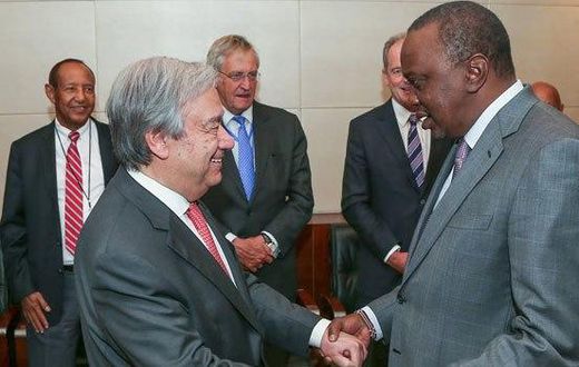 UN Secretary-General Antonio Guterres (left) and President uhuru Kenyatta agreed that Kenya would take up command of the peace keeping forces in Darfur.