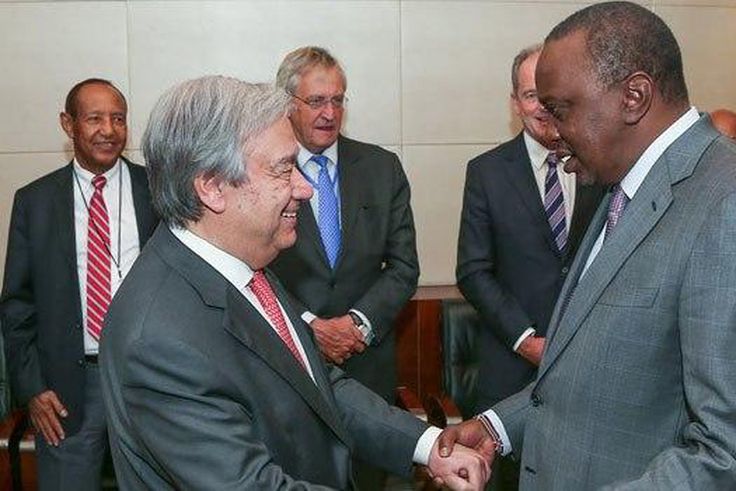UN Secretary-General Antonio Guterres (left) and President uhuru Kenyatta agreed that Kenya would take up command of the peace keeping forces in Darfur.