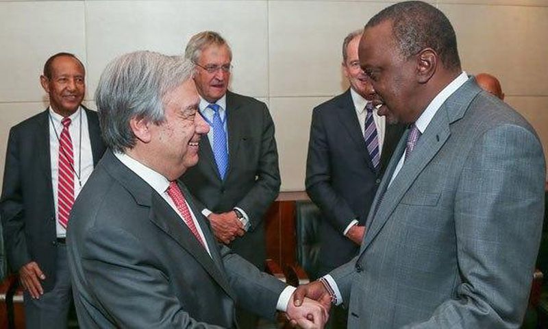 UN Secretary-General Antonio Guterres (left) and President uhuru Kenyatta agreed that Kenya would take up command of the peace keeping forces in Darfur.