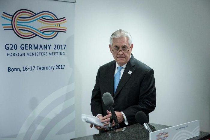 US Secretary of State Rex Tillerson arrives to make a statement about a meeting with Russia's Foreign Minister in Bonn, on February 16, 2017