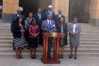Chief Justice David Maraga with other members of the Judicial Service Commission (JSC) during a recent press briefing (Twitter)