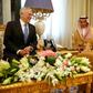Saudi King Salman (R) sits next to an interpreter during a meeting with US Defence Secretary James Mattis in Riyadh on April 19, 2017
