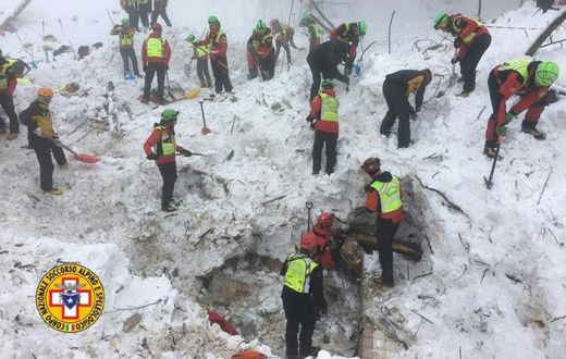 A picture released by Italy's CNSAS rescue agency shows teams working at the avalanche-hit Hotel Rigopiano