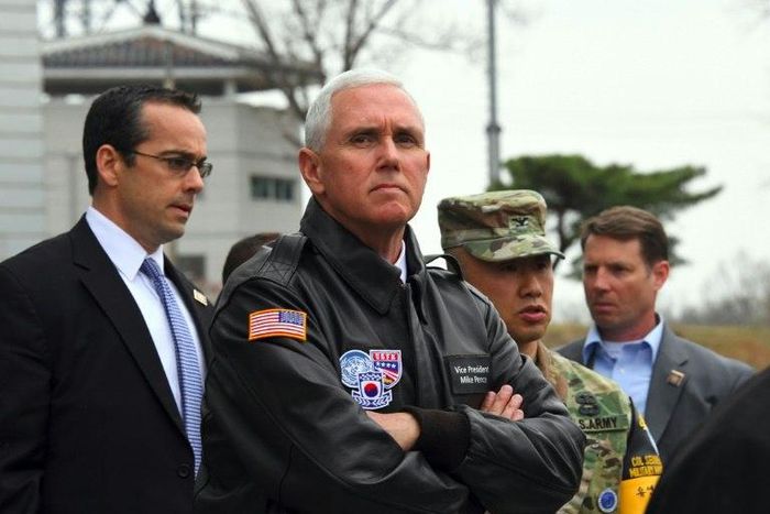 US Vice President Mike Pence (C) is expected to offer a renewed commitment to Japan's security amid a growing threat from a nuclear armed North Korea
