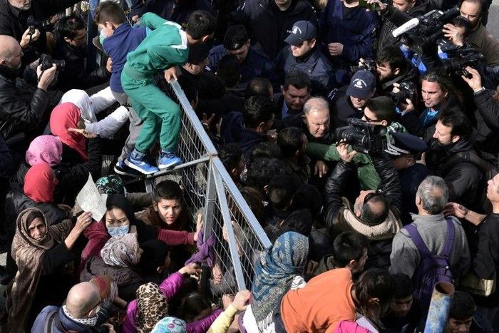 Migrants protest poor living conditions at the Hellinikon camp in Athens, Greece in February 2017