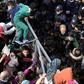 Migrants protest poor living conditions at the Hellinikon camp in Athens, Greece in February 2017