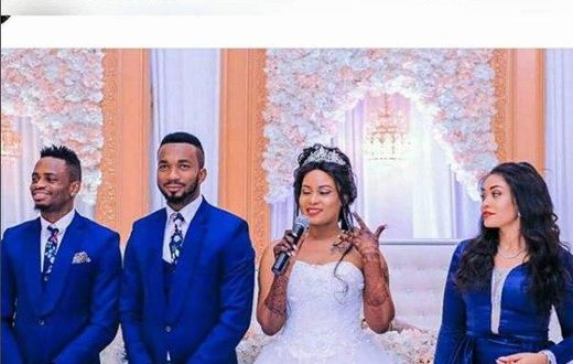 Diamond Platnumz, Romy Jones and his wife, Zari Hassan during the Wedding day