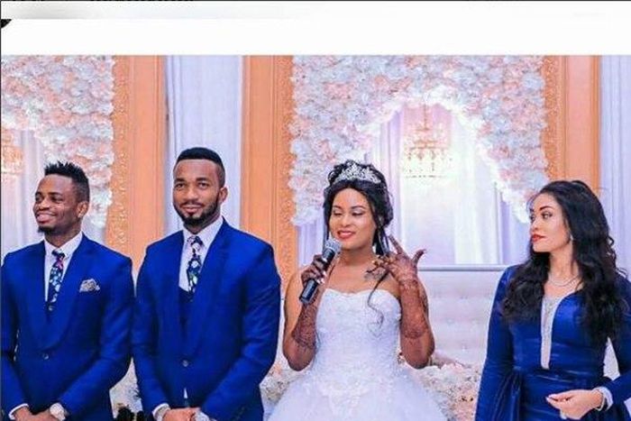 Diamond Platnumz, Romy Jones and his wife, Zari Hassan during the Wedding day