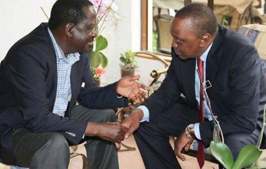 ODM leader Raila Odinga with President Uhuru Kenyatta.