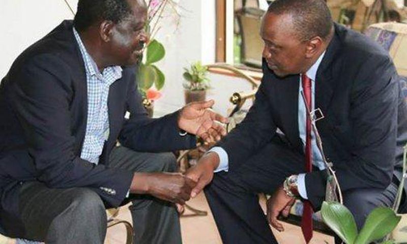 ODM leader Raila Odinga with President Uhuru Kenyatta.