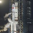 A Long March 7 orbital launch vehicle carrying China's cargo spacecraft Tianzhou-1 shortly before lift off at the Wenchang Space Launch Centre on April 20, 2017