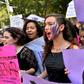 Women in Mexico City take part on October 19, 2016 in a march in solidarity for the brutal killing of a 16-year-old girl in Argentina where protesters held a one-hour "women's strike