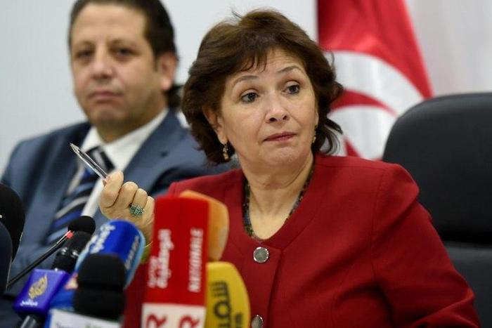 President of the Truth and Dignity Forum Sihem Ben Sedrine gives a press conference in Tunis on November 14, 2016, to announce the start of the public hearing for the victims of Tunisia's 23-year long dictator Ben Ali