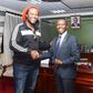 ICT Cabinet Secretary Joe Mucheru (right) with Jamaican Reggae star Duane Stephenson who paid him a courtesy call at his Teleposta Towers office, Nairobi.