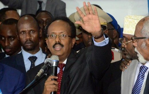 Newly elected President of Somalia and former Prime Minister Mohamed Abdullahi, better known by his nickname Farmajo, delivers an address in Mogadishu, on February 8, 2017