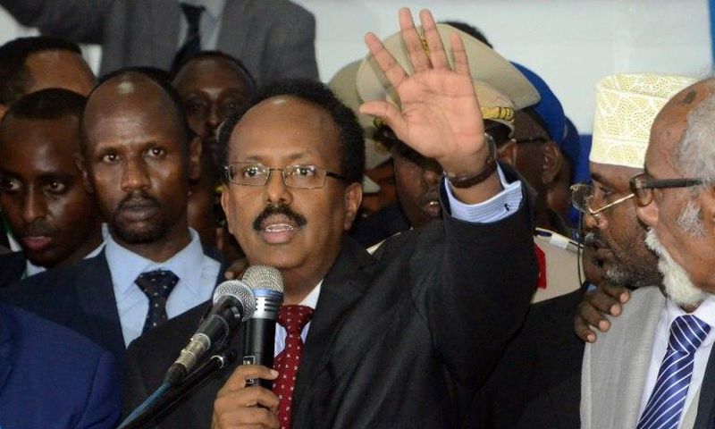 Newly elected President of Somalia and former Prime Minister Mohamed Abdullahi, better known by his nickname Farmajo, delivers an address in Mogadishu, on February 8, 2017