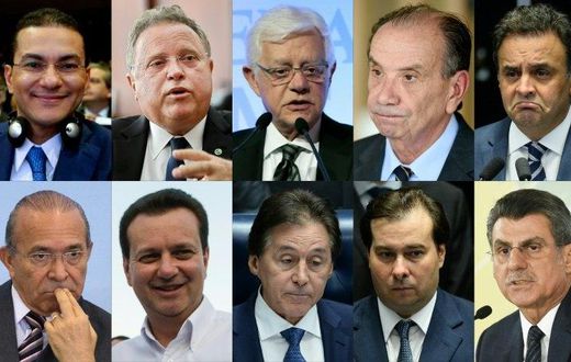This combination of file pictures 10 of a list of almost 100 top politicians suspected of involvement in a massive embezzlement and bribery conspiracy that fleeced state oil company Petrobras and funneled dirty money into leading political parties