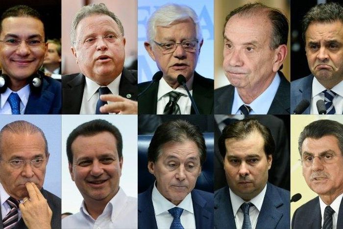 This combination of file pictures 10 of a list of almost 100 top politicians suspected of involvement in a massive embezzlement and bribery conspiracy that fleeced state oil company Petrobras and funneled dirty money into leading political parties