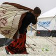 A displaced Syrian woman fleeing from Deir Ezzor, a city besieged by IS group fighters, carries blankets through a refugee camp in al-Hol, near the Iraqi border in northeastern Syria's Hasakeh province, on February 1, 2017