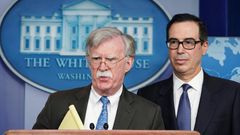 National Security Advisor John Bolton (left) and Treasury Secretary Steven Mnuchin briefed reporters on the latest US efforts to ramp up pressure on Venezuela's Nicolas Maduro