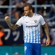Malaga's forward Sandro Ramirez celebrates after scoring during the Spanish league football match Malaga CF vs Sevilla FC at La Rosaleda stadium in Malaga on May 1, 2017