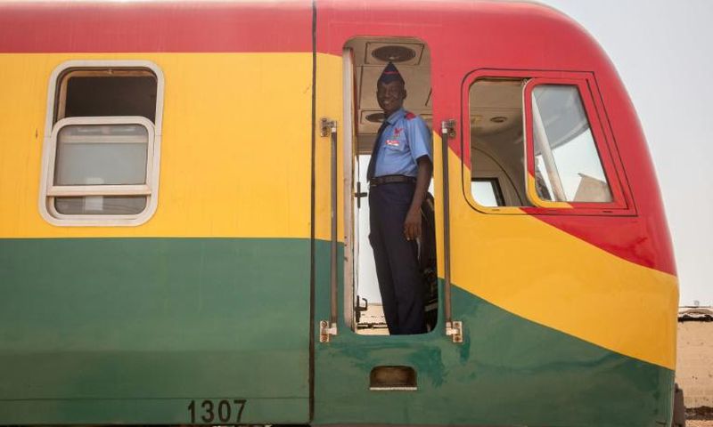 All on board: The trains proudly sport Ghana's national colours