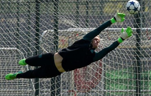 Barcelona's goalkeeper Marc-Andre Ter Stegen, seen during a training session at the Joan Gamper Sports Center in Sant Joan Despi near Barcelona on April 18, 2017, on the eve of their UEFA Champions League quarter-final 2nd leg match against Juventus