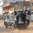 Policemen stand on a vehicle during a protest of teachers asking for wage increase on February 20, 2017 in Conakry