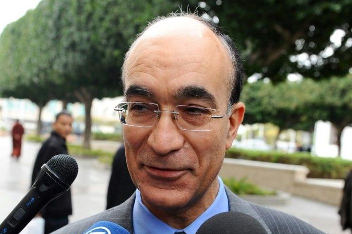 Tunisian then-Defence Minister Ridha Grira speaks to the press upon arrival to attend the first ministers session, on January 20, 2011 in the government palace in Tunis