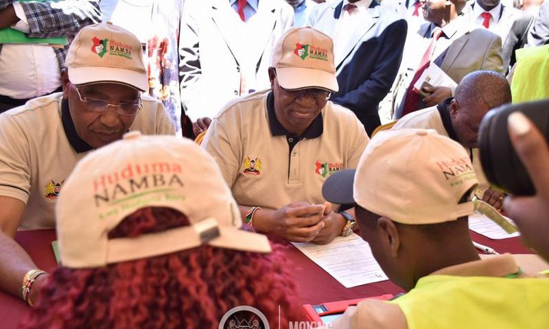 PS Karanja Kibicho and Nyandarua Governor Francis Kimemia during the pilot phase of Niims at Nyandarua (Twitter)