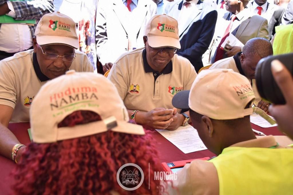 PS Karanja Kibicho and Nyandarua Governor Francis Kimemia during the pilot phase of Niims at Nyandarua (Twitter)