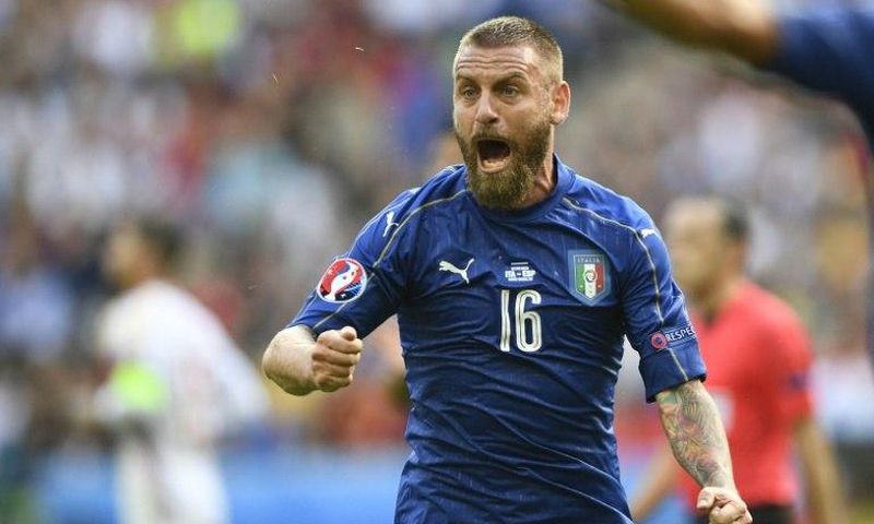 Italy's midfielder Daniele De Rossi is set to line up in central midfield at Juventus Stadium, where he will be honoured by European football's governing body prior to claiming his 108th Italy cap
