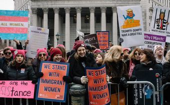 For third women's march, smaller crowds and some frayed edges