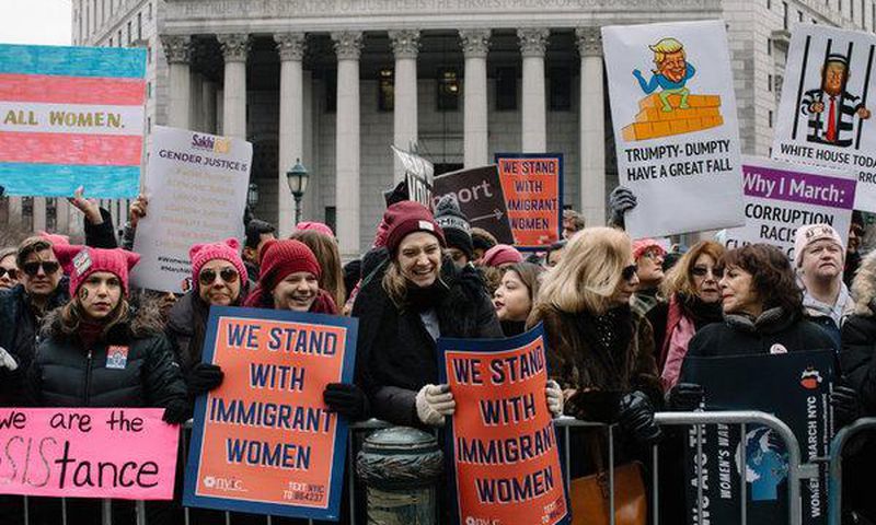 For third women's march, smaller crowds and some frayed edges