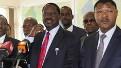 Opposition leaders Kalonzo Musyoka (Left), Raila Odinga and Moses Wetangula